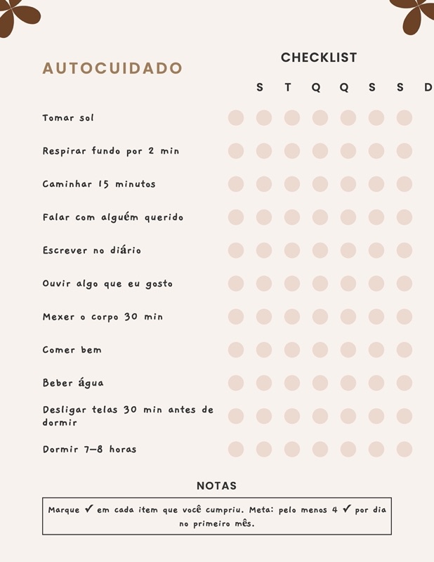 Página do bônus de autocuidado